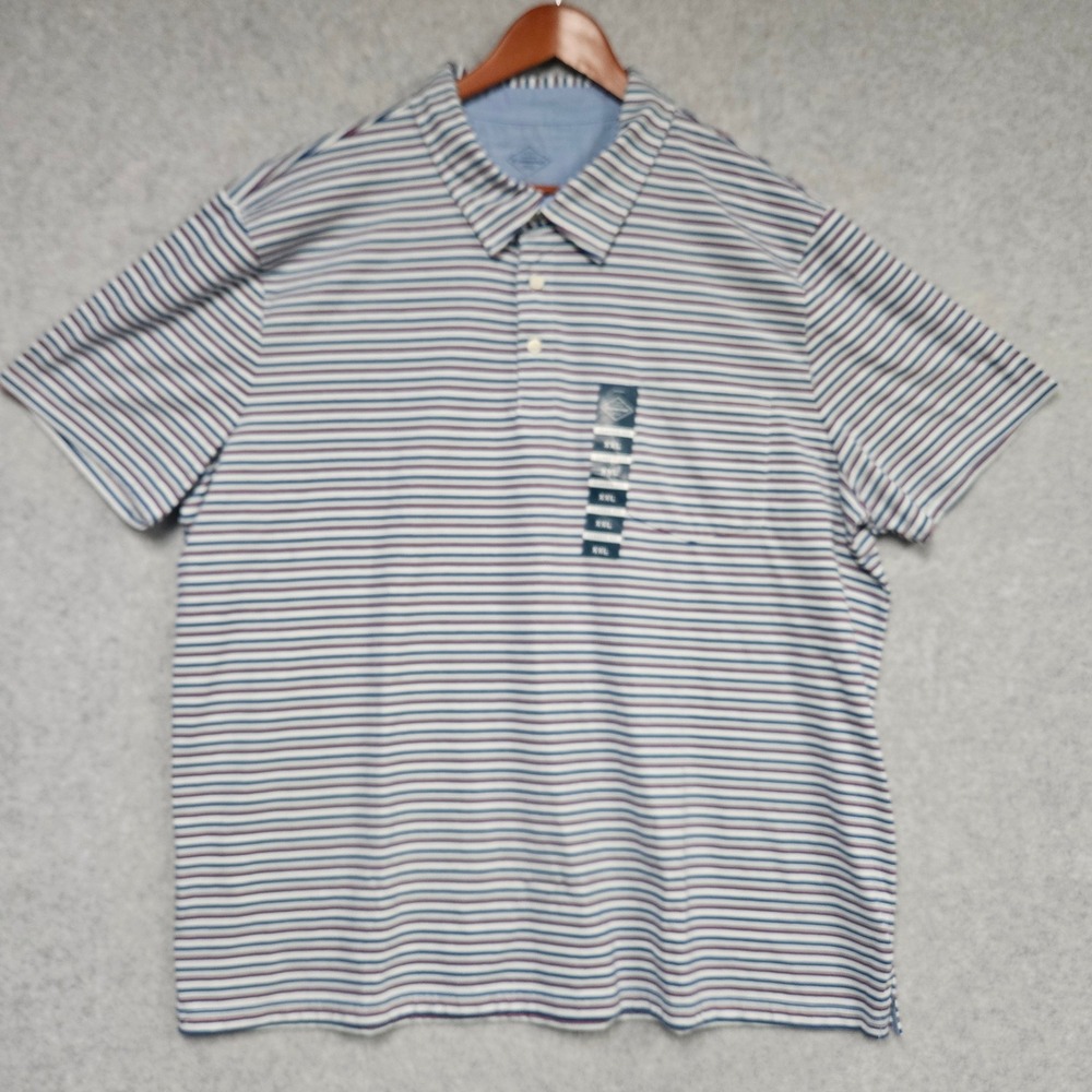 St. John's Bay Polo Shirt Men XXL Blue Striped Super Soft Classic Fit Pocket